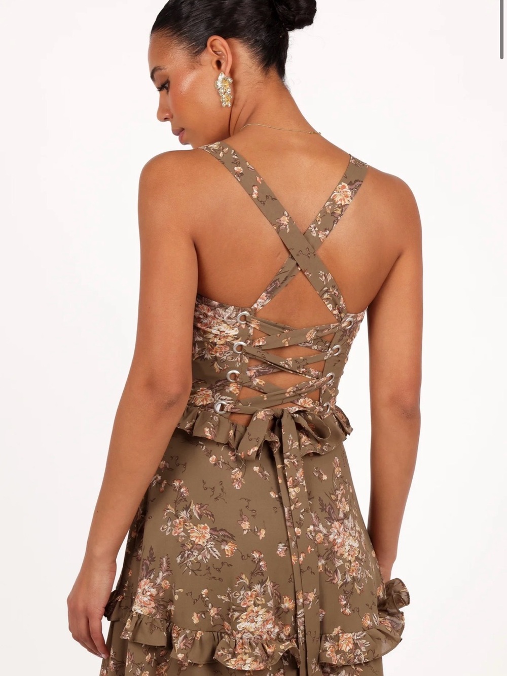 Petal & Pup Olive Floral Ruffle Tiered Maxi Dress Lillee - Picture 2 of 7